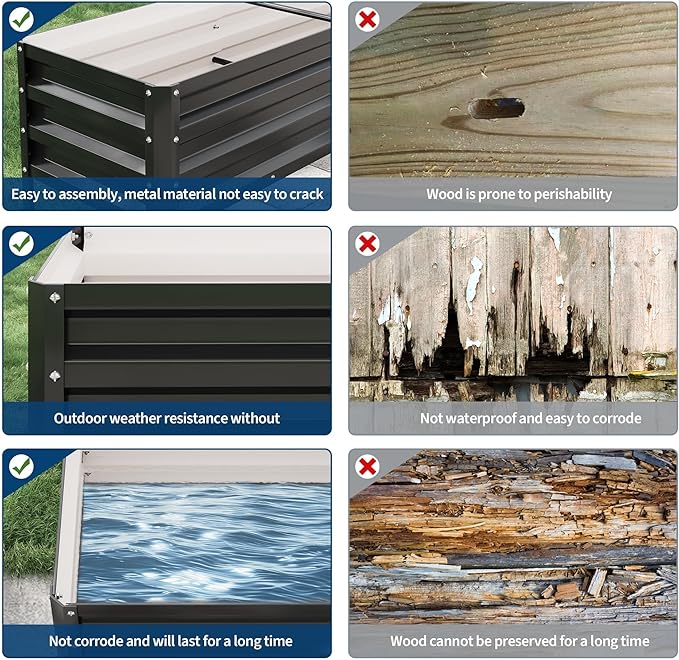 Galvanized Raised Garden Bed with Legs, 50×17×32 in Large Elevated Planter Box for Outdoor Plants, Sturdy Metal Raised Garden Beds for Vegetables, Flowers & Herbs, Backyard, Patio, Black