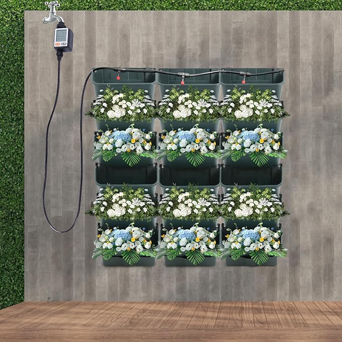 18 Pots Self-Watering Vertical Garden Planter Wall Mounted,with Smart Automatic Watering System, Digital Timer,Space Saving Wall Planter for Herbs Vegetables Fruits Flowers (Green)