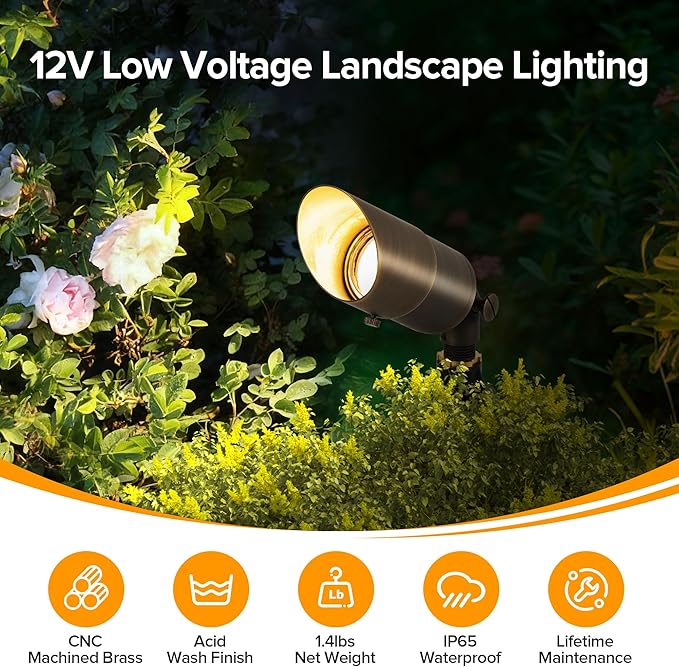 LUTEC Solid Brass Low Voltage Landscape Lighting, 12V Heavy Duty Waterproof Landscape Spotlights, Adjustable Bronze Uplights Outdoor Fixtures for Garden Yard Pathway Tree with MR16 Bulb