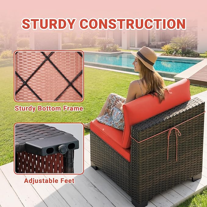 LEVELEVE 7 Pieces Outdoor Patio Furniture Sets,Rattan Conversation Sectional Set,Manual Weaving Wicker Patio Sofa with Tea Table