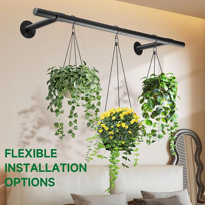 Hanging Planters Rod – Plant Hanger Indoor for Window Ceiling, Hanging Plant Shelf for Wall Planter House Plants, Plant Shelves Metal Holder Bar 47.5In (Pots, plants, chains not included)