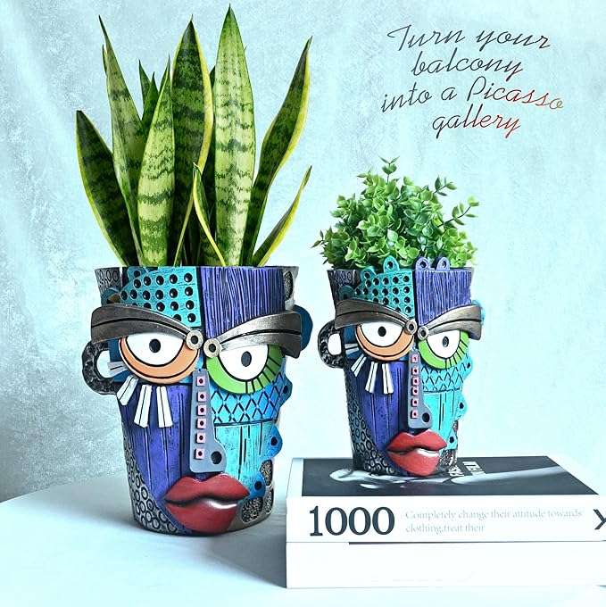 Abstract Face Planter Pots for Plants,Hand-Painted Colorful Flower Pots with Drainage,Indoor Outdoor Garden Decor Gift(Eclectic,Small)