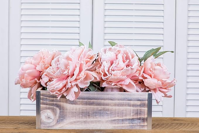 Wood Planter Box with Tin Style, 12x4 Inch Rectangular, Whitewash, Plastic Liner, Garden Centerpiece Display, Wedding Flowers Holder, Home and Venue Decor (12x4 w/ Tin Set of 4, Whitewash)