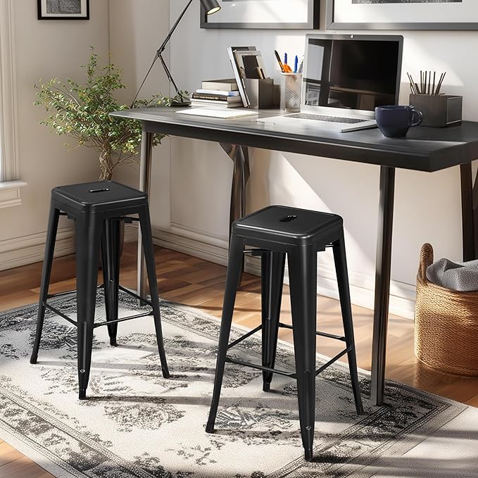 Yaheetech 30 Inch Metal Bar Stools Set of 4, Bar Height Backless Bartools, Industrial Stackable Bar Chairs with Footrest for Kitchen/Dining Room/Bistro/Patio, Black