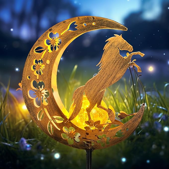 JOBOSI Solar Moon Horse Decorative Light Gift, Portable Decorative Ground Stake Light, Gifts for Women Grandmothers, Garden Lawn Decor Christmas & New Year Gift
