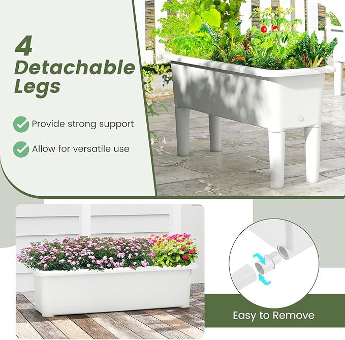 Giantex Raised Garden Beds Outdoor Set of 2, Self-Watering Planter Box with Detachable Legs & Drainage Hole, Outdoor Raised Container for Vegetable Fruit Herbs, 31.5”Lx12”Wx16”H, Easy Assembly (White)