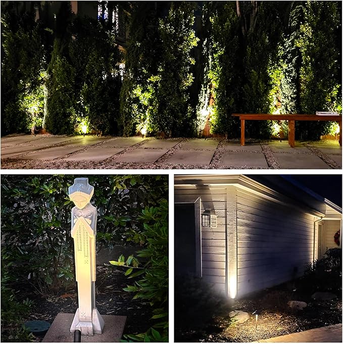 GKOLED Mini Size Brass Landscape Spotlight, Low Voltage 12V AC/DC Outdoor Directional Up Light, 180 LM, 3W MR8 LED Bulb ABS Ground Stake, 2700K Garden Patio Trees Spot Uplight (Pack of 10)