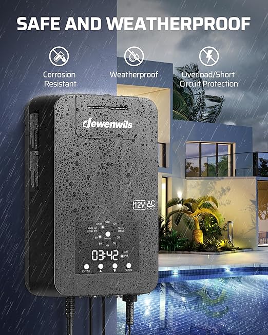 DEWENWILS 300W Low Voltage Landscape Transformer,120V AC to 12V/14V AC Low Voltage Transformer, Weatherproof Outdoor Landscape Lighting Transformer for Garden Lights, Spotlights, Steplights
