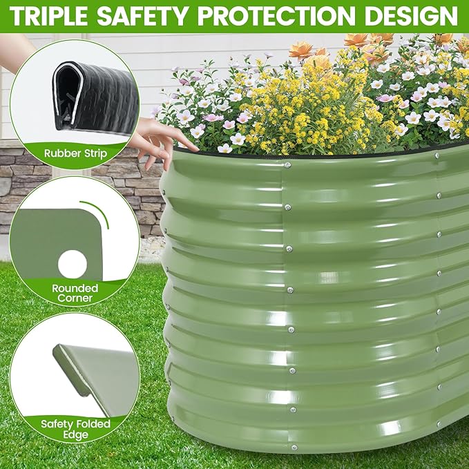 Galvanized Raised Garden Bed Outdoor 24'' Deep | Oval Metal Garden Beds with Easy Assembly & Planter Box for Planting Deep Root Vegetables Fruits Flowers, 4x2x2ft OliveGreen 2Pcs