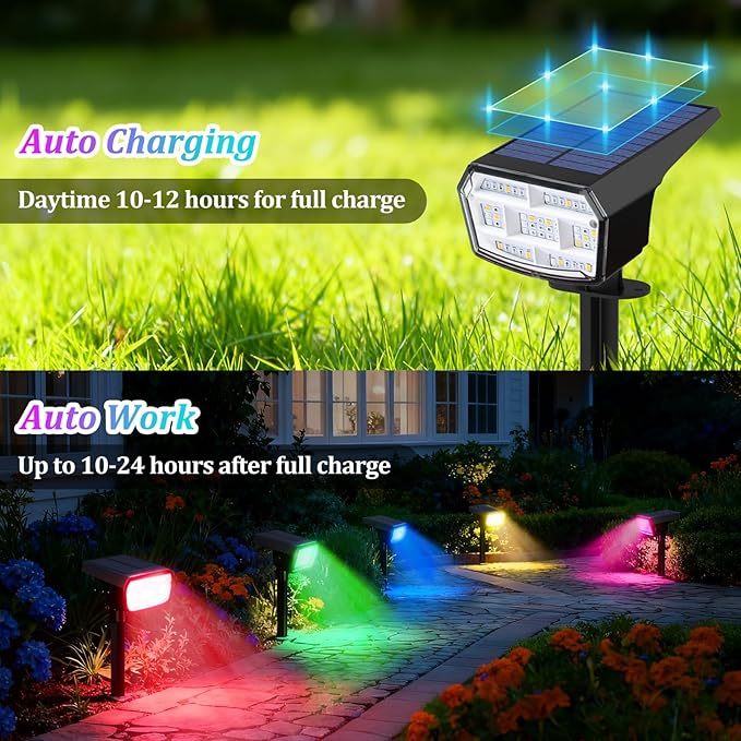 Sucolite 6-Pack Solar Spot Lights Outdoor Waterproof IP65, 3 Lighting Modes 2-in-1 Solar Landscape Spotlights for Yard, 59 LED Solar Powered Wall Lights for Garden Pathway Driveway Walkway, Multicolor