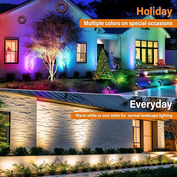 RGBW Low Voltage Landscape Lights, 16 Color Changing Outdoor Landscape Lighting with Remote Control IP67 Waterproof 12V 24V Landscape Spotlights for Garden Pathway Yard Christmas (2 Pack)