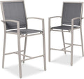 Best Choice Products Outdoor Bar Stools Set of 2, Bar Height, Patio Furniture, All Weather Mesh Design w/Armrest - Taupe/Charcoal