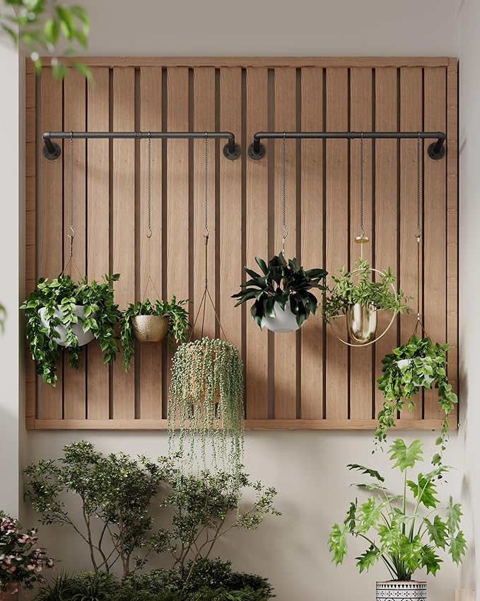 Plant Haning Rod, 2 Pack Hanging Planters for Indoor Plants with 3 Chains, Wall Plant Hanging Bar for Window Celling, 38.2 Inch, Metal Black, Pots Not Included