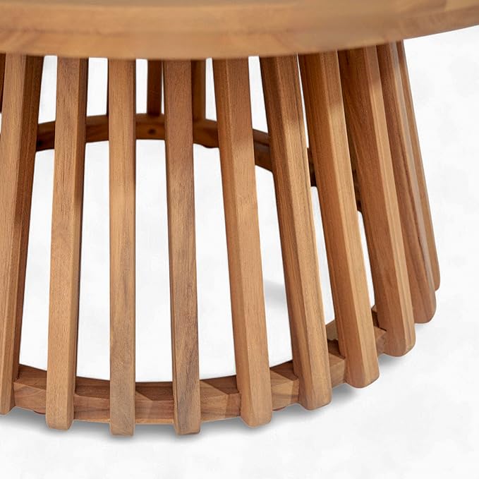 Merax Patio Outdoor Acacia Wood Round Coffee Table for Backyard, Lawn, Balcony Light Teak