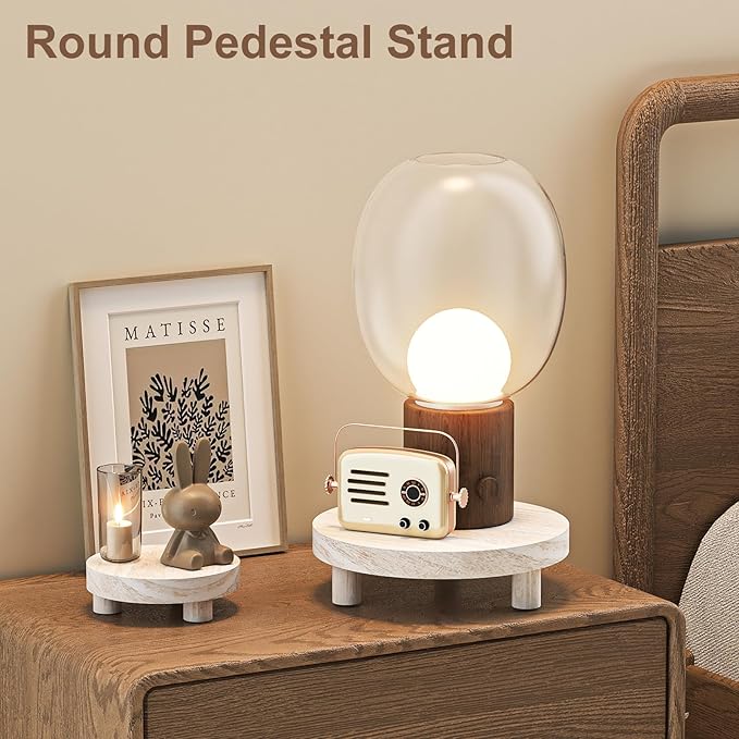 Wood Plant Stand Indoor Outdoor, 12/10/8/6" Round Wood Riser for Decor Wooden Stool Display Stand Flower Pot Holder Small Planter Tray Modern Potter Decorative for Desktop Counter Room