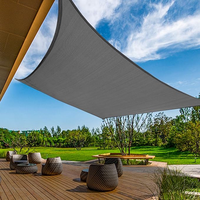 KANAGAWA Sun Shade Sail 12'x16' Dark Gray Rectangle UV Block Canopy Awning Shelter Fabric Cloth Screen for Outdoor Patio Garden Backyard Activities