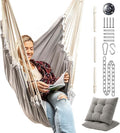 Hanging Hammock Chair Swing – Hanging Chair Outdoor & Indoor - Hammock Swing Chair – Quick & Easy Setup with Hardware Kit – Durable & Spacious Full Body Support with 2 Plush Cushions – Holds 440 Lbs