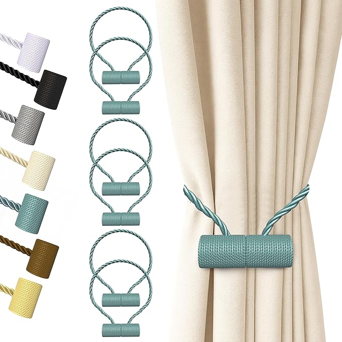 Hion Magnetic Curtain Tiebacks Gray Blue 6 Pack, Curtain Tiebacks Buckles Holdbacks Holders Hooks Clip for Home Bedroom Office Decorative Thick or Thin Curtain