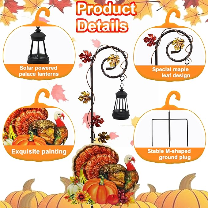 Turkey Garden Metal Stake with Solar Light, Outdoor Solar lamp Decoration, Turkey Solar Lantern for Outdoor Garden Lawn Patio