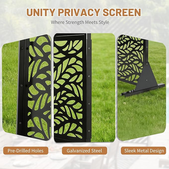 VINGLI Privacy Fence Panels, 72H’’ x 47W’’ Metal Privacy Screen Freestanding, Decorative Privacy Panels for Patio Garden Pool, Outdoor & Indoor (Leaf)