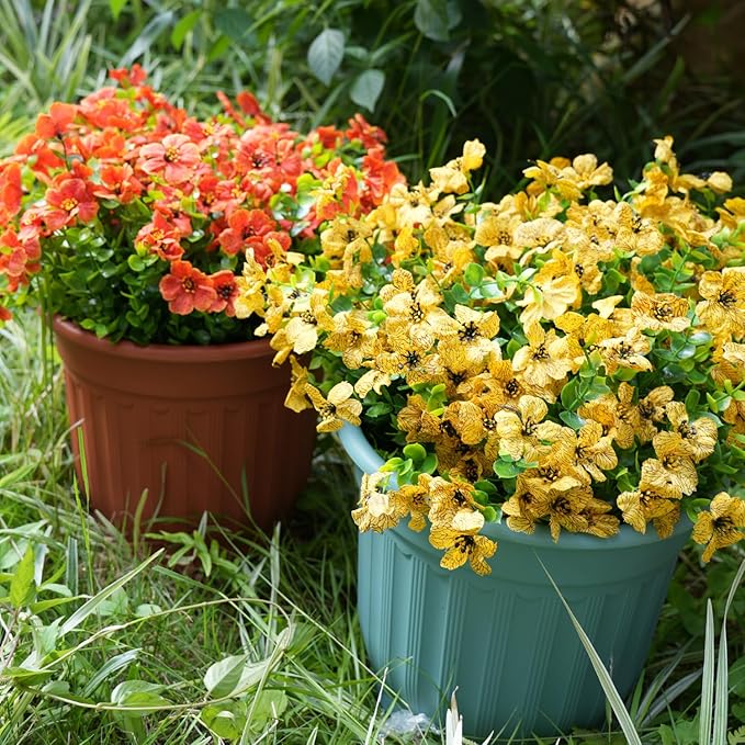 Artificial Flowers for Outdoor, UV Resistant Fake Silk Flowers, Realistic Faux Plants for Outside Indoor Porch Patio Window Box Planter Home Decor (14, Orange)