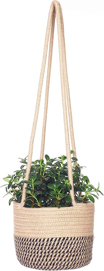 Hanging Planter Basket Jute Rope Woven Plant Hangers Indoor Hanging Plant Holder Up to 7" Pot Macrame Modern Storage Organizer Home Decor (Jute)