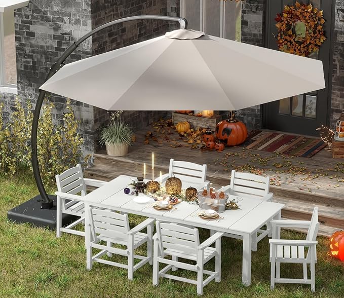 5-Piece White Outdoor Dining Set for 4, 75.2'' HDPE Table with Umbrella Hole & Chairs, Weather-Resistant Patio Furniture for Garden, Lawn, or Poolside
