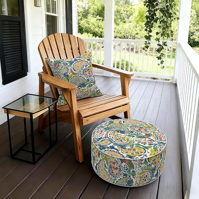 LVTXIII Inflatable Stool Ottoman Footrest with Handle, Decorative Fade-Resistant Foot Stool, Indoor or Outdoor Pouf for Home Garden and Camping Use, D21 x W 21 x H9, Paradise Paisley