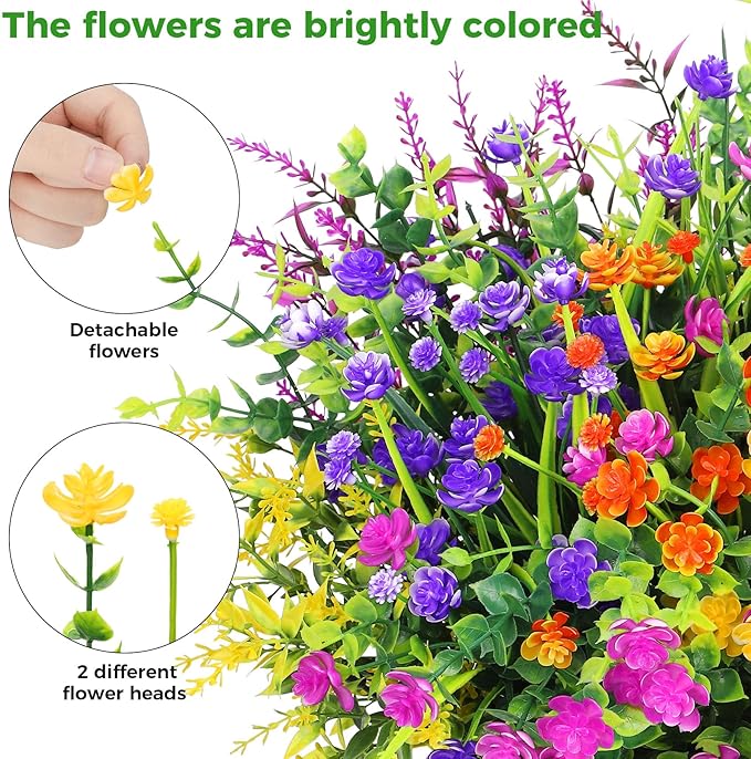 20 Bundles Artificial Flowers for Outdoors Fake Plastic Flowers UV Resistant Realistic Faux Plants Shrubs for Spring Summer Garden Porch Yard Patio Planter Window Box Home Decor, Mixedcolor