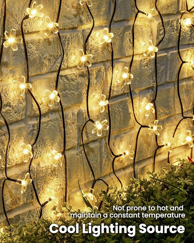 Brightown 60 LED Solar String Lights Flower Outdoor Waterproof Fairy Lights for Garden Yard Fence Patio Christmas Tree Wedding Party Decor, Warm White