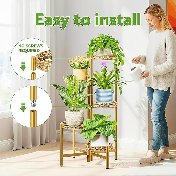Tall Plant Stand Indoor Outdoor, Corner Metal Flower Pot Stands for Multiple Plants, 5 Tier Heavy Duty Plant Shelf for Patio Garden Balcony Living Room Bedroom - GoldWave