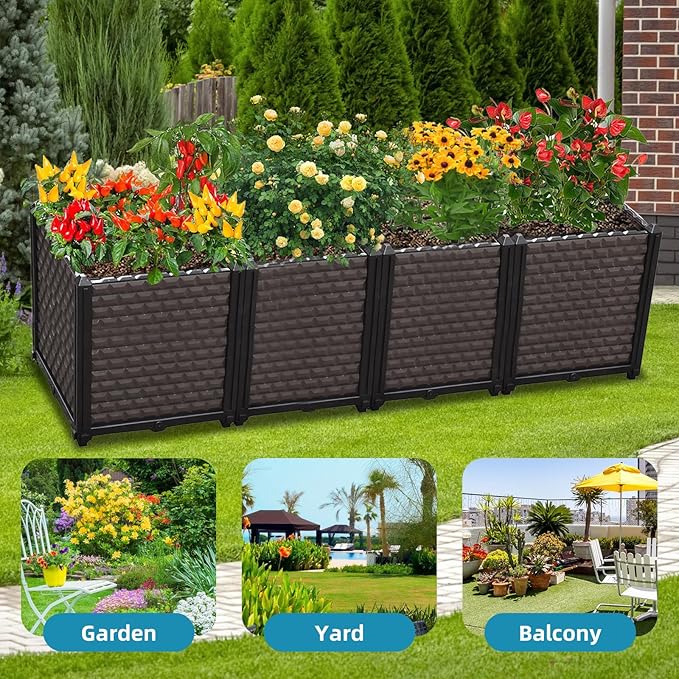 Large Planters for Outdoor Plants - Deepened 20" H, Raised Beds for Gardening Self Watering, Elevated Planter Box with Legs, Rectangular Garden Planters for Outdoor Plants Flowers, 62.9"L x 15.7"W
