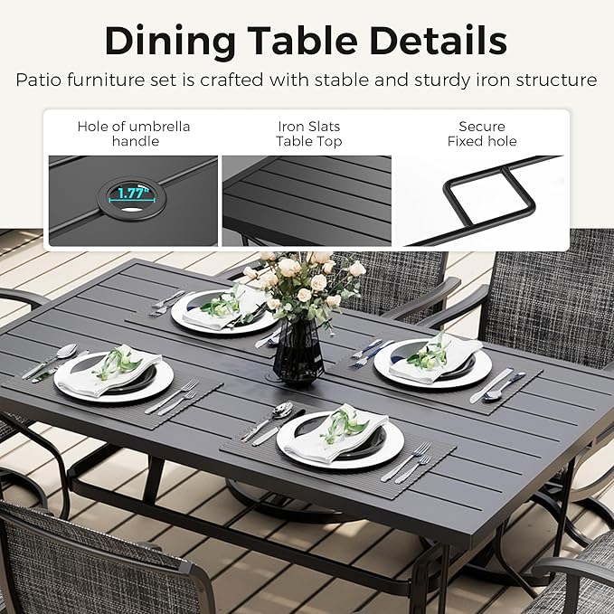 Pamapic 7-Piece Patio Dining Furniture Set with Swivel Chairs, Outdoor Table & 6 Textilene Chairs for Garden, Backyard, Pool, Deck, Gray