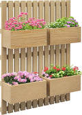 Outsunny 4 Box Raised Garden Bed with Trellis for Vine Flowers & Climbing Plants, 31.5" Tall Wall-Mounted Wood Planter Box Set with Adjustable Height, Drainage Hole, Natural