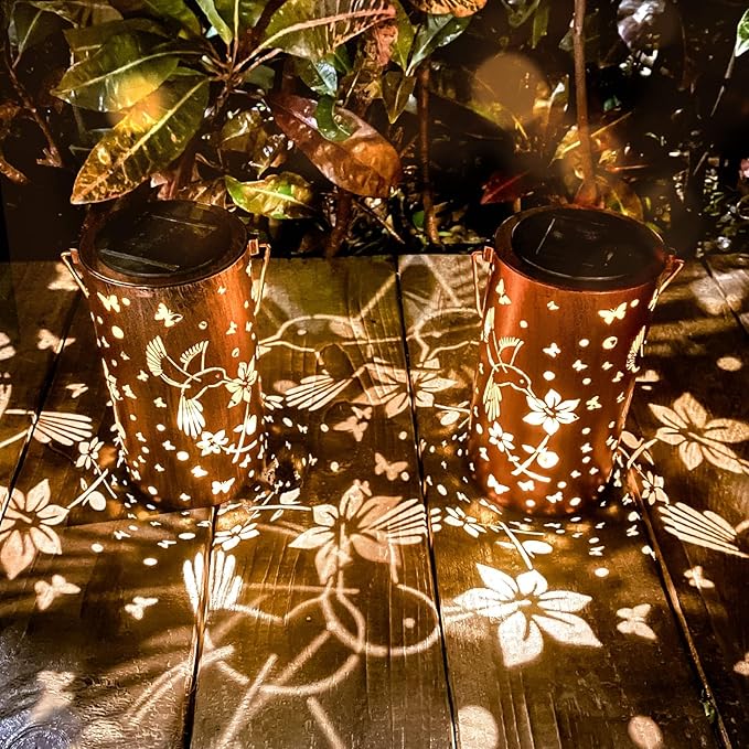 2 Pack Solar Lanterns Outdoor Waterproof Hummingbirds Birthday Gifts for Women Mom Grandma Garden Decor Hanging LED Decorative Light for Patio Yard Lawn Gardening Gifts