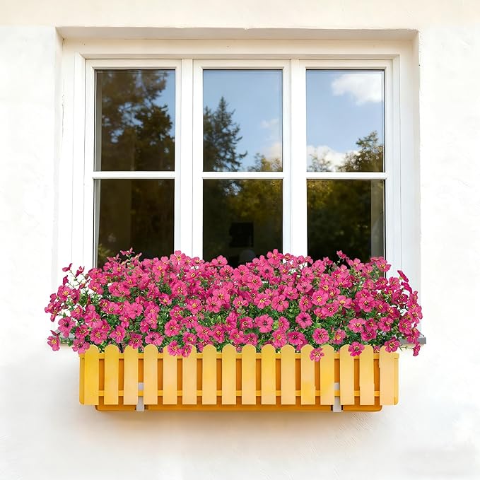 Bassion Artificial Flowers for Outdoors, 24 Bundles UV Resistant Fake Flowers Realistic Silk Faux Plants for Outdoor Planter Window Box Porch Patio Garden Home Outside Decorations