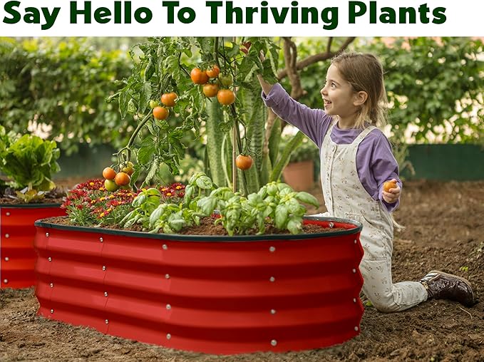 Plant & Plot Galvanized Raised Garden Beds Outdoor // 4×2×1 ft (2-Pack) Planter Raised Beds for Gardening, Vegetables, Flowers (Red) // Large Metal Garden Box
