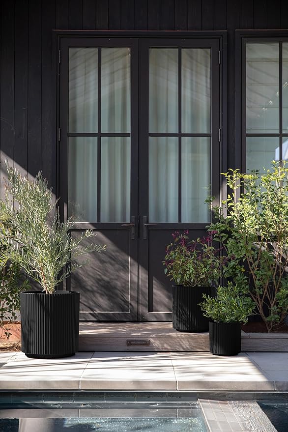 Veradek Demi Series Set of 3 Round Planters for Porch, Patio, Backyard | Durable Plastic-Stone Material | Modern Décor for Tall Plants, Flower