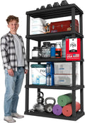 IRIS USA 5-Shelf Heavy Duty Plastic Storage Shelves, 750lb Capacity, 68" H x 36" W x 18" D, Large Modular Shelving Unit Storage Organizer for Garage, Home, Warehouse & Gym, Storage Rack - Black