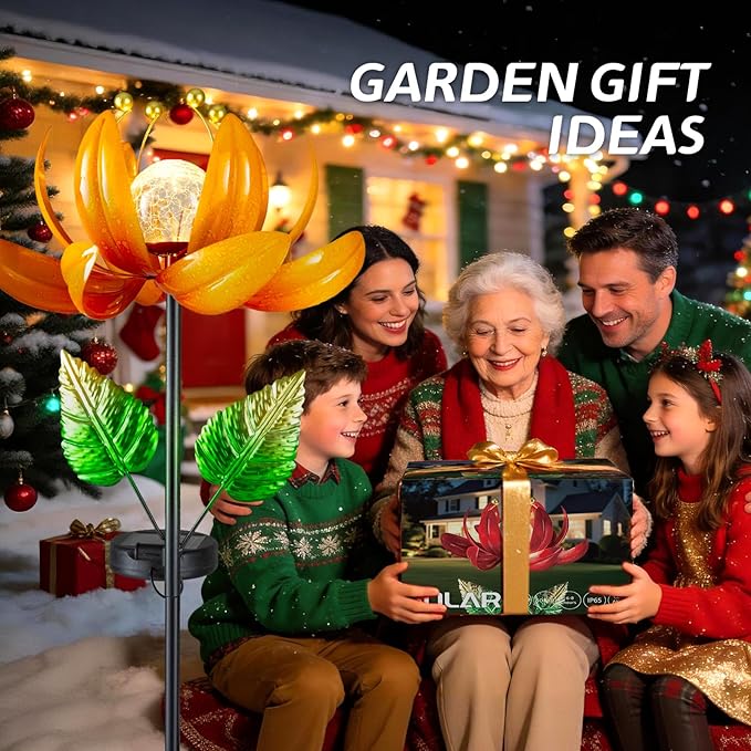 Outdoor Solar Lights Garden Decor,Wind Spinner Yard Decorations for Outside, Lotus Garden Windmill with LED Cracked Crystal Waterproof Flower Sculpture for Patio Lawn Gardening Gifts