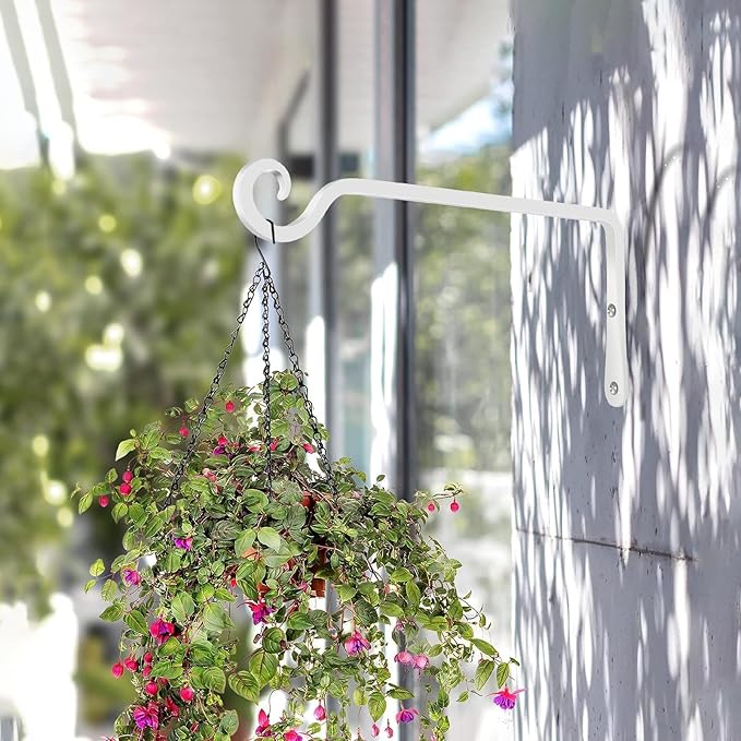 BOLITE Plant Hangers, 10 Inch Hanging Plant Brackets Outdoor Indoor, Wall Hooks for Hummingbird Feeders, Bird Feeders, Planters, Lanterns, Wind Chimes, Home Decor, 2 Pack, White, Gifts for Women Men