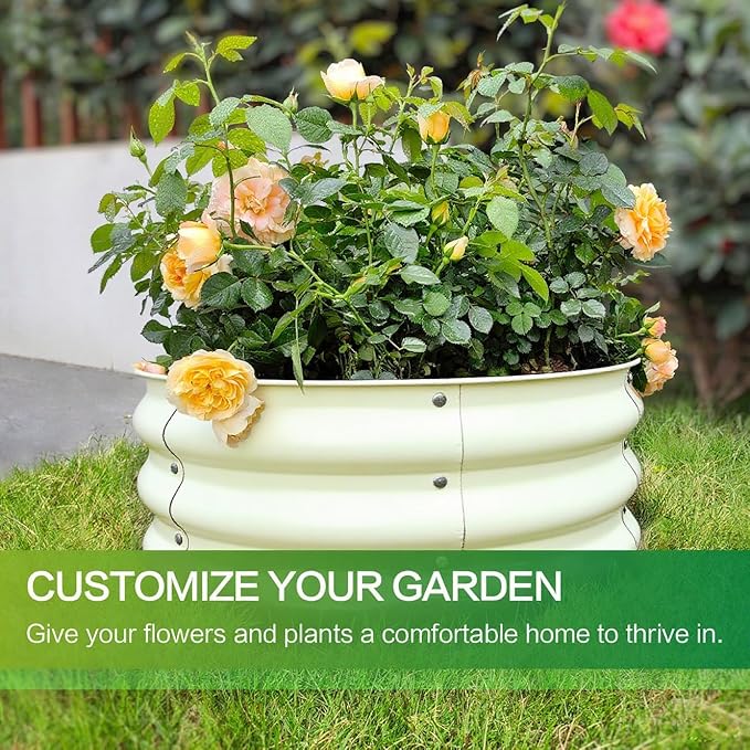 GARDMAX 2x2x1FT Galvanized Round Raised Garden Bed Kit, Metal Planter Boxes Outdoor with Easy Assembly, Large Garden Bed for Vegetables, Fruits, Flower, Herbs Milk White