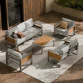 ZANDOR Aluminum Outdoor Patio Conversation Furniture Set, 5 PCS Metal Modern Outside Sectional Lawn Furniture with Coffee Table & Washable Thick Cushions,Seating Sofa for Garden/Backyard/Porch Silver