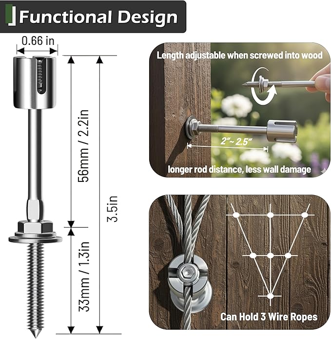 Wire Trellis for Climbing Plants Outdoor, 20-Set Wall Wire Trellis Kit with 1/8in x 98ft Stainless Steel Cable, T316 Espalier System for Fence and Garden DIY Projects