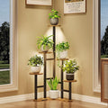 Corner Plant Stand Indoor with Grow Lights, 6 Tiered Corner Plant Shelf Flower Stand for Multiple Plants, Plant Shelves Organizer Rack for Living Room, Balcony, Patio, Round Rustic Brown