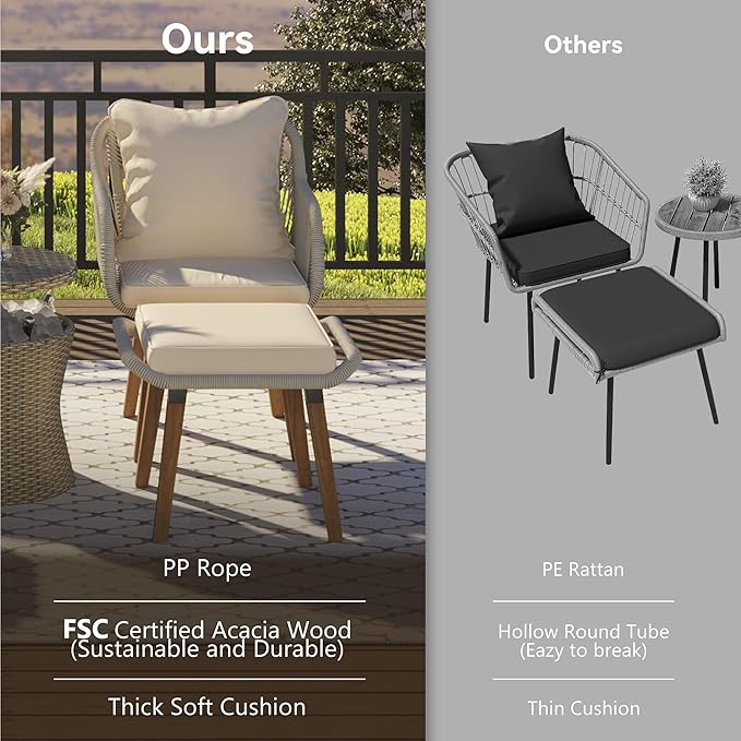 Merax 5 Pieces Patio Furniture Chair Sets, Patio Conversation Set with Wicker Cool Bar Table, Ottomans,Outdoor Furniture Bistro Sets for Porch,Backyard,Balcony,Poolside Brown