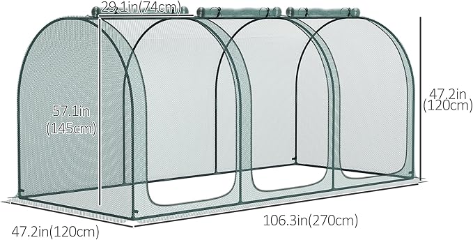 Outsunny 9' x 4' Crop Cage, Plant Protection Tent with Three Zippered Doors, Storage Bag and 4 Ground Stakes, for Garden, Yard, Lawn, Green