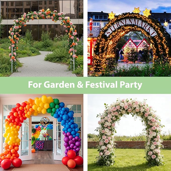 RUBFAC 94" Metal Wedding Arch Frame, White Garden Trellis for Climbing Plants Outdoor, Garden Arbors and Arches Party Archway for Flower Rose Vines Birthday Bridal Christmas Decoration
