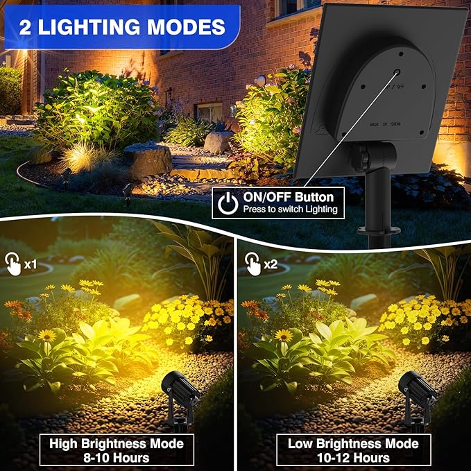 T-SUNUS Christmas Solar Landscape Spotlights Warm White, 2W Garden Spot Lights Outdoor 9.8ft Cable IP65 Waterproof Security Downlight 2-IN-1 for Flag Tree Pond Garage Deck Yard Wall Backyard Halloween