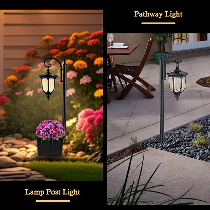Solar Lamp Post Light with Planter, Outdoor Solar Lights with Crackle Glass, Matte Black Outdoor Flower Pots, 2 in 1 Solar Post Lights Waterproof for Porch Garden Patio